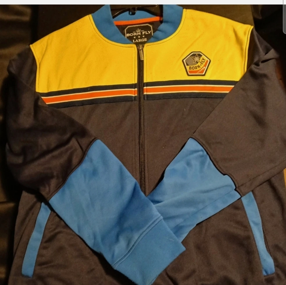 Born FLy Track Suit Jacket Men Size L Navy Blue,yellow,stripe blue,white&orange